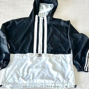 Men’s Adidas White Black Windbreaker Pullover Shirt Jacket L